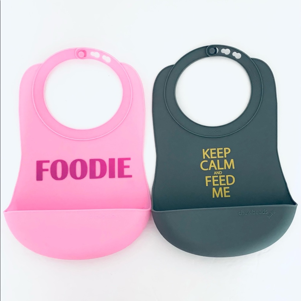 Chewbeads Silicon Bib With Crumb Catcher Gray/Pink Good Condition